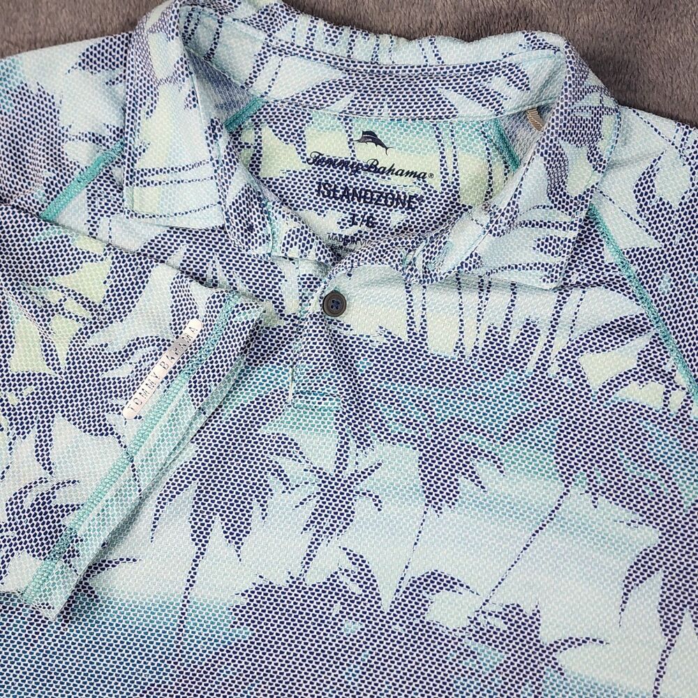 Tommy Bahama IslandZone Mens Large Mesh Palm Tree Beach Island Resort Polo Shirt